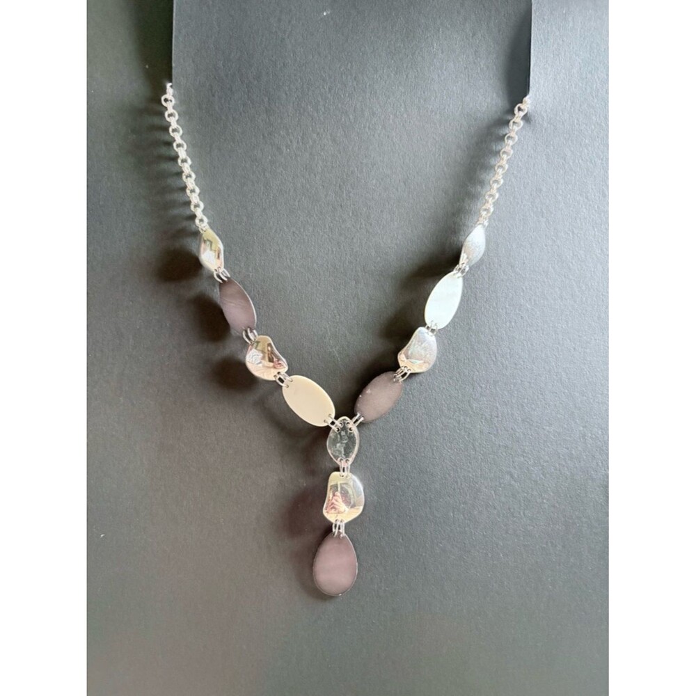 Silver Y Tiered Drop Necklace with Gray and Cream Accents-  20" adjustable chain